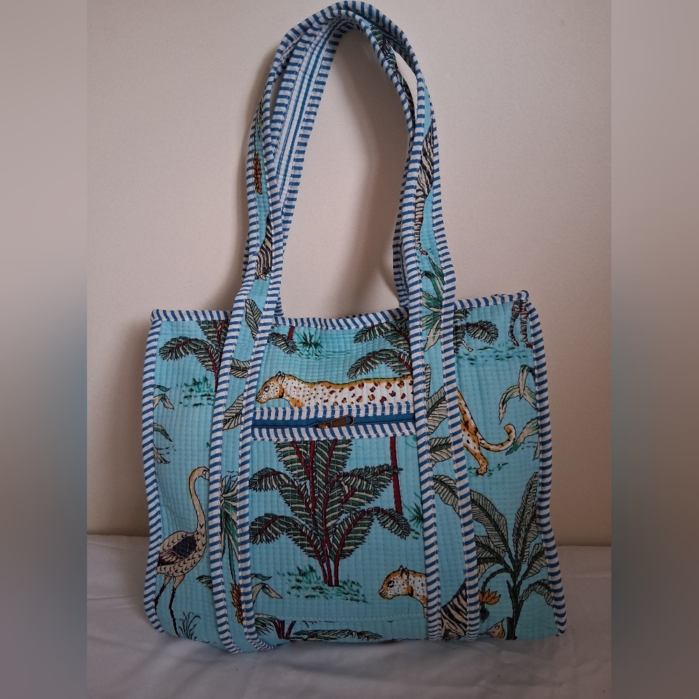 EXOTIC ANIMAL PRINT BLUE TOTE BAG